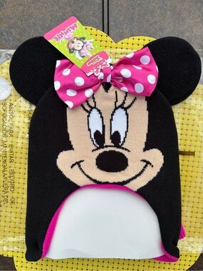 Minnie Mouse Knit Beanie with Polka Dot Bow and 2 sets of mittens